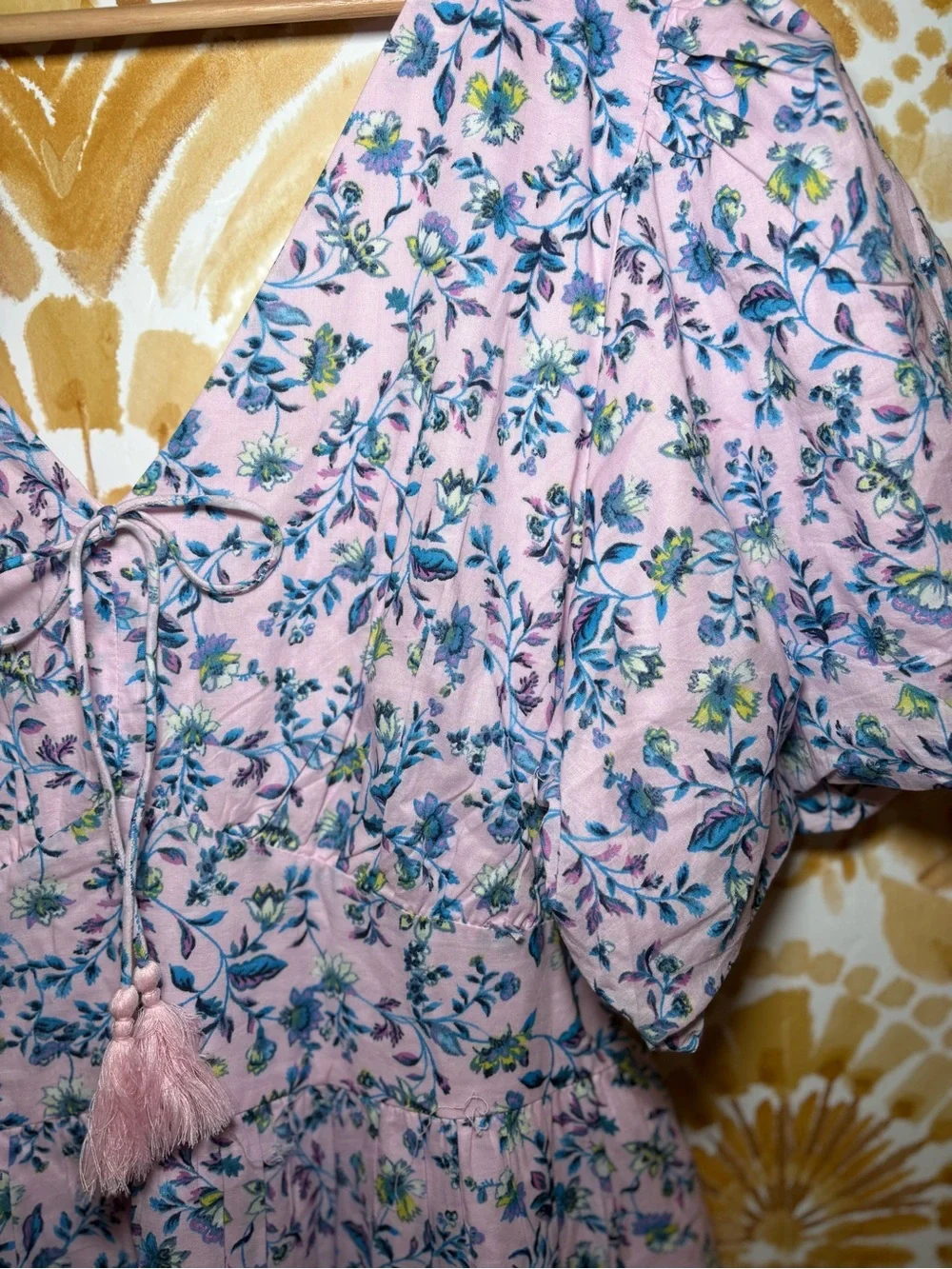 Pink Floral Cottagecore Mini Dress | Boho Puff Sleeve Tiered Babydoll Dress